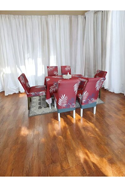 7-Piece Stretchable Dining Set - 1 Table Cover & 6 Chair Covers - Red Color