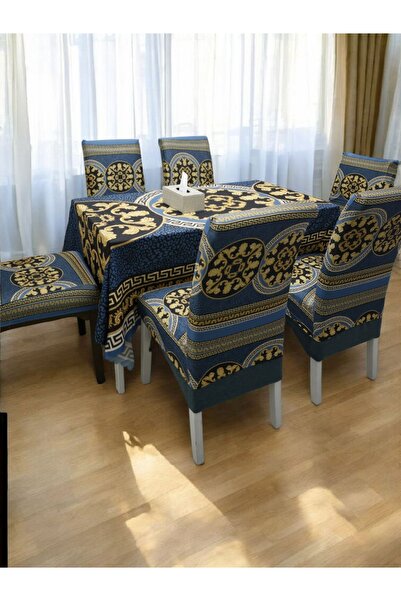 7-Piece Stretchable Dining Set - 1 Table Cover & 6 Chair Covers - Turquoise Color