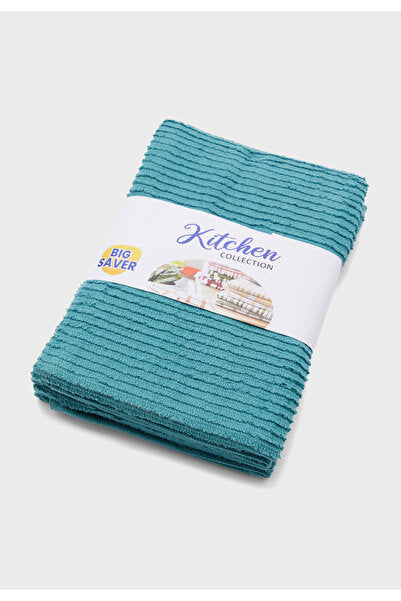 Turquoise Color 2-Piece Ribbed Cotton Kitchen Dish Towel Set - Soft & Absorbent