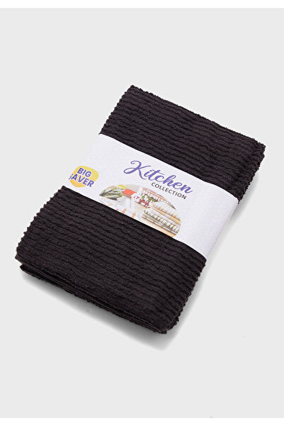 Black Color 2-Piece Ribbed Cotton Kitchen Dish Towel Set - Soft & Absorbent