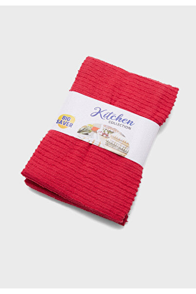 Red Color 2-Piece Ribbed Cotton Kitchen Dish Towel Set - Soft & Absorbent