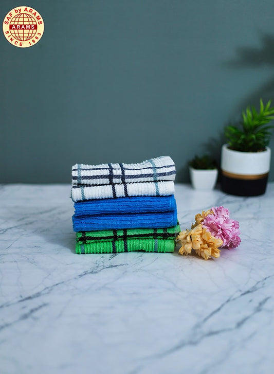 6-Piece Cotton Face Towels with Check Design