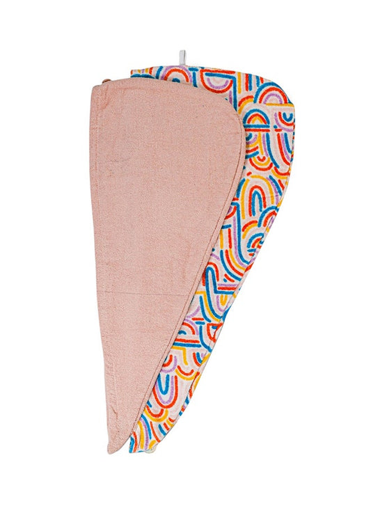 2-PCS Hair Wrap Towel Set With Button In Color Pink & Multicolour Printed
