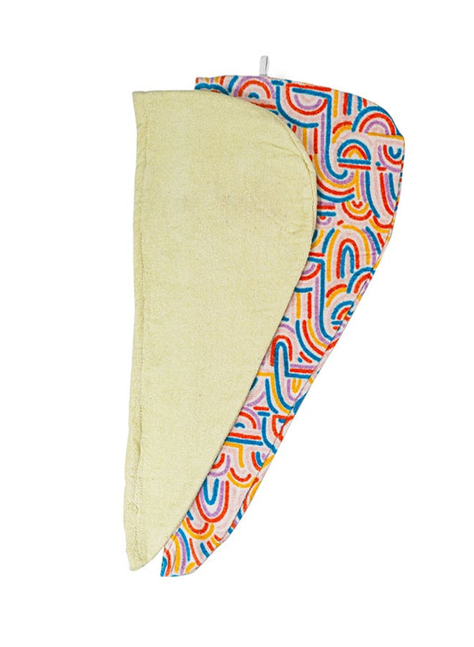 2-PCS Hair Wrap Towel Set With Button In Color Yellow & Multicolour Printed