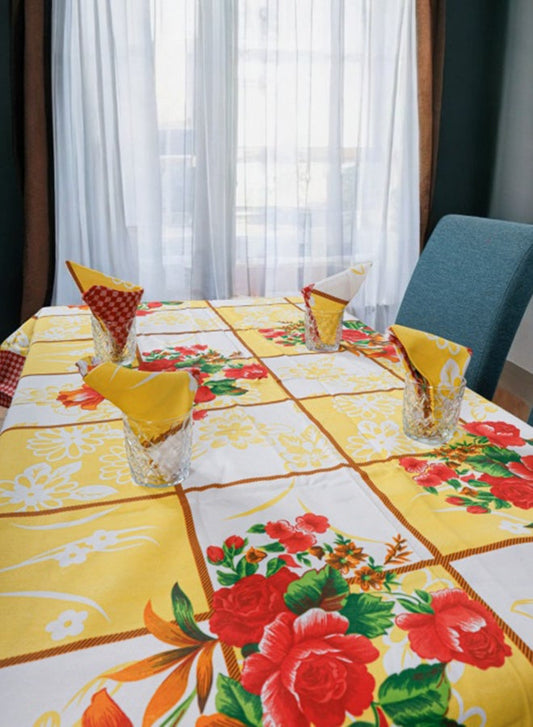 Elegant 13-Piece Tablecloth & Napkins Set For Upto 12 People Flowers Printed