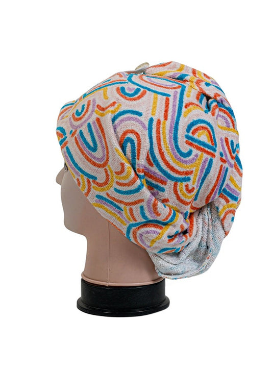 2-PCS Hair Wrap Towel Set With Button In Color Light Grey And Multicolour Printed