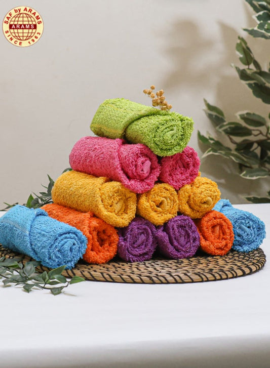 Colourful 12-Piece Fancy Dyed Hand Towel Set