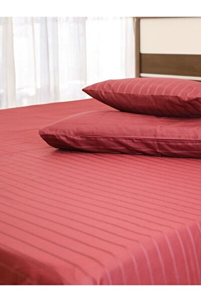 Red Color 3-Piece King Hotel Linen Bed Sheet Set - 250TC Sateen Stripe