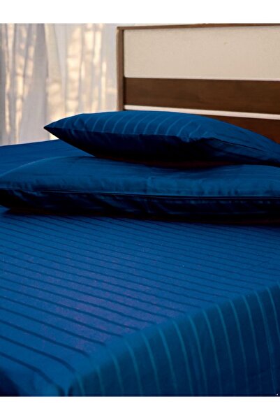 Blue Color 3-Piece King Hotel Linen Bed Sheet Set - 250TC Sateen Stripe