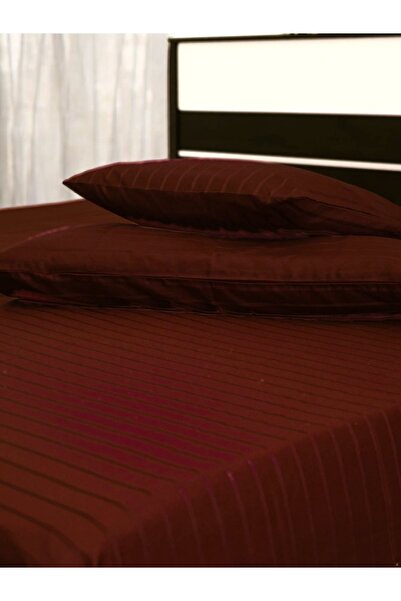 Maroon Color 3-Piece King Hotel Linen Bed Sheet Set - 250TC Sateen Stripe