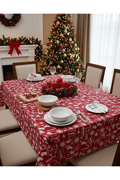 Christmas 6-Seater Dining Table Cloth - Red And White - Festive Xmas Decoration